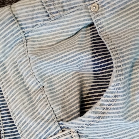 Jolt blue and white pinstripe railroad stripe raw hem pants - Picture 5 of 12